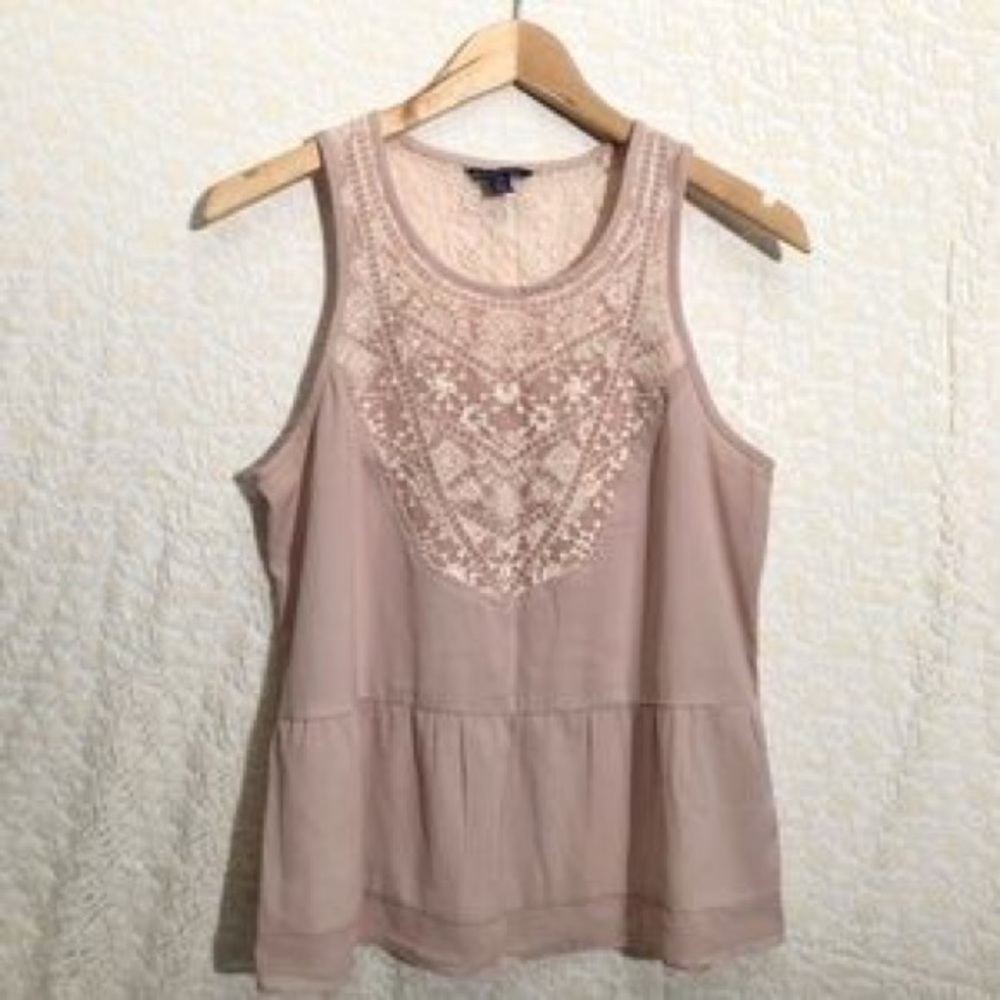 3/$30 American Eagle Pink Sheer Lace Tank Top